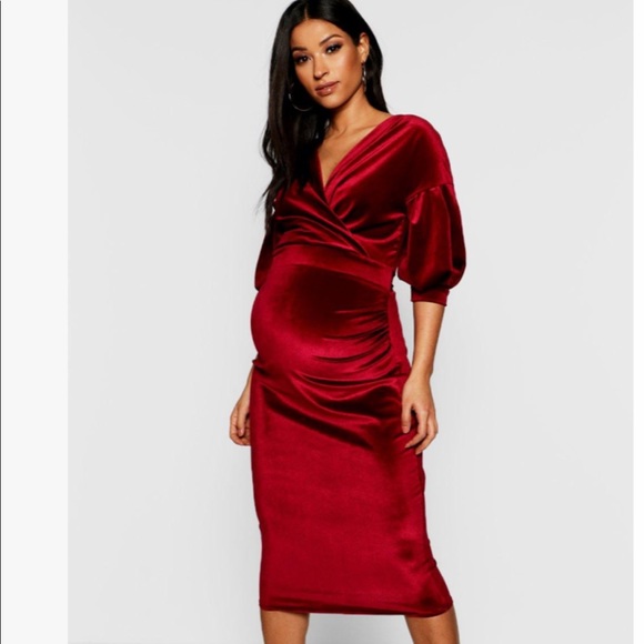 red velvet maternity dress